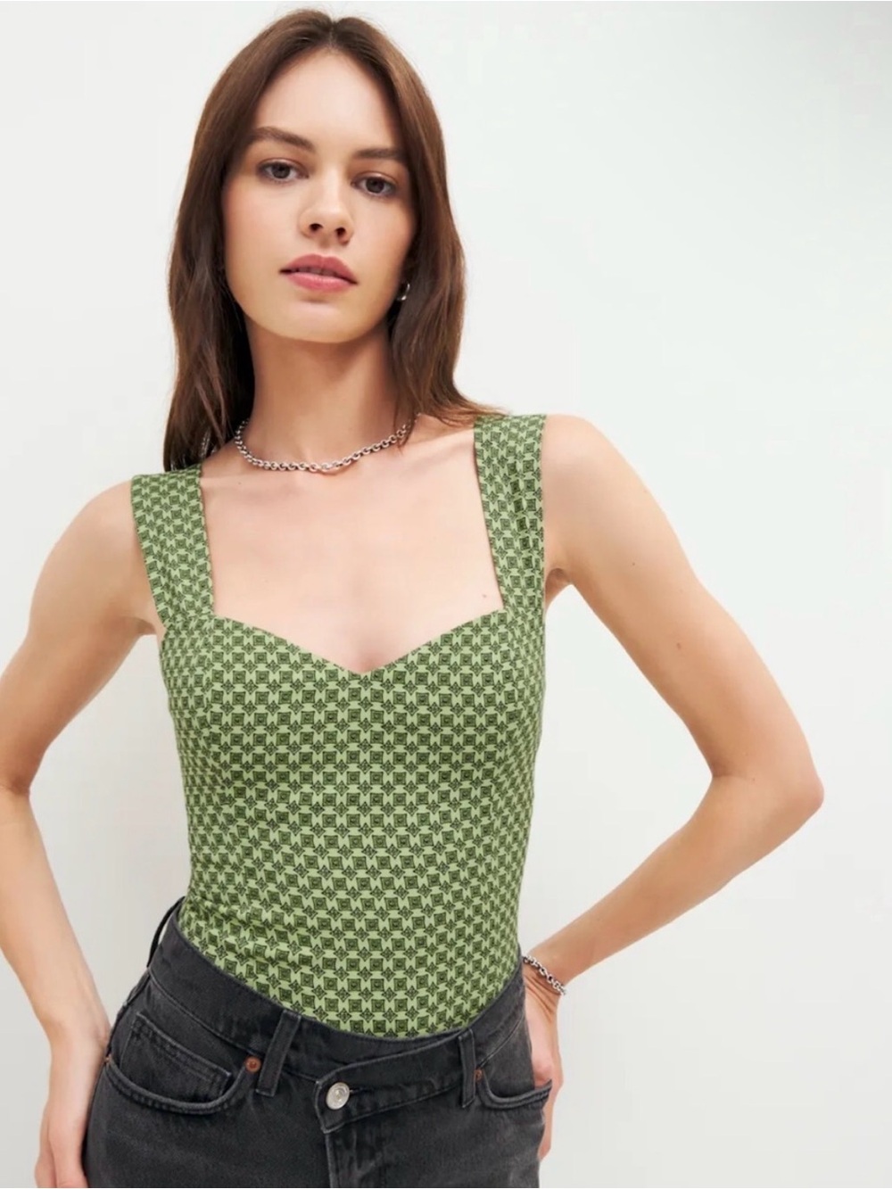 Reformation Hester in Piccolo Green Sweetheart Camisole Crop Top Size 2 NWT